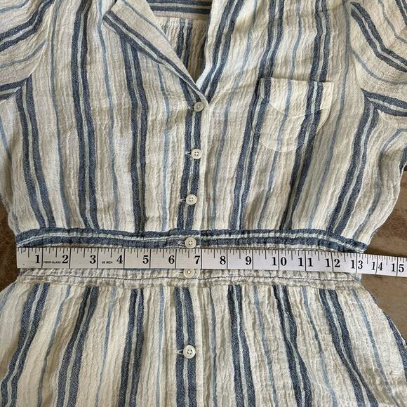 Outerknown Short Sleeve Collared Knee Length Stripe Dress Elastic Waist Small - Picture 10 of 10